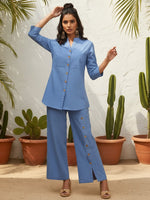 Smart designer cotton co ord in blue