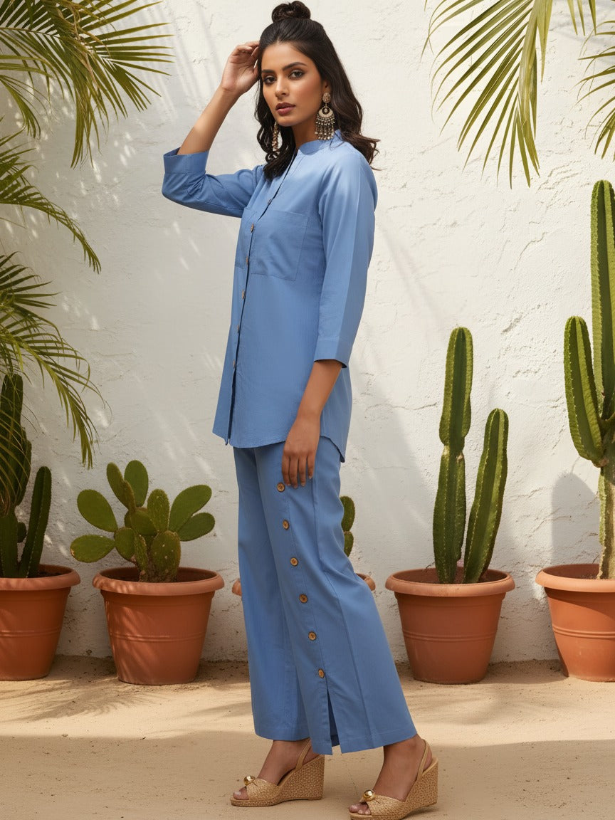 Smart designer cotton co ord in blue