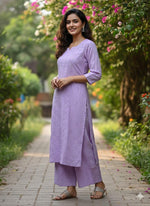 Heavy rayon chikankari kurta pant in purple