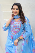 Designer cotton suit set in blue