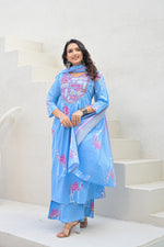 Designer cotton suit set in blue