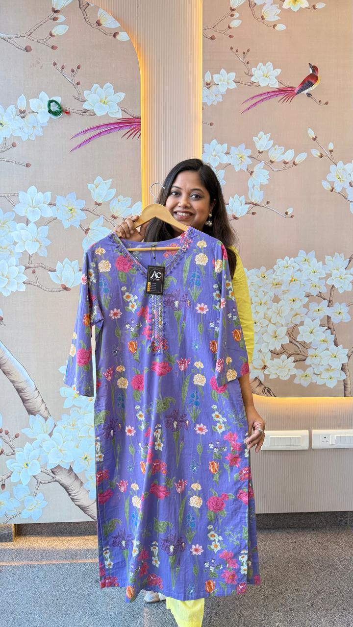 Purple cotton floral kurti