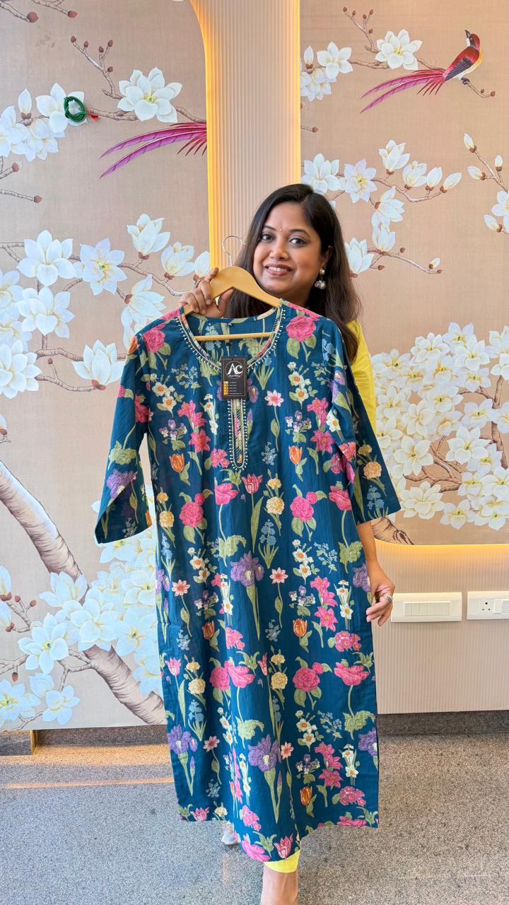 Blue cotton floral kurti