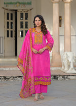 Premium cotton digital print suit set in Rani pink