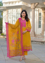 Premium cotton digital print suit set in yellow