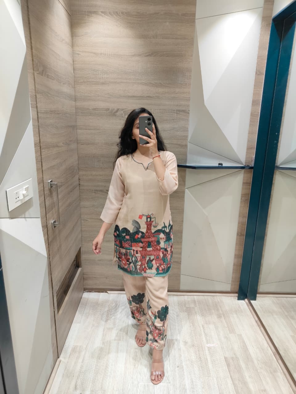 Linen cotton githan work co ord set