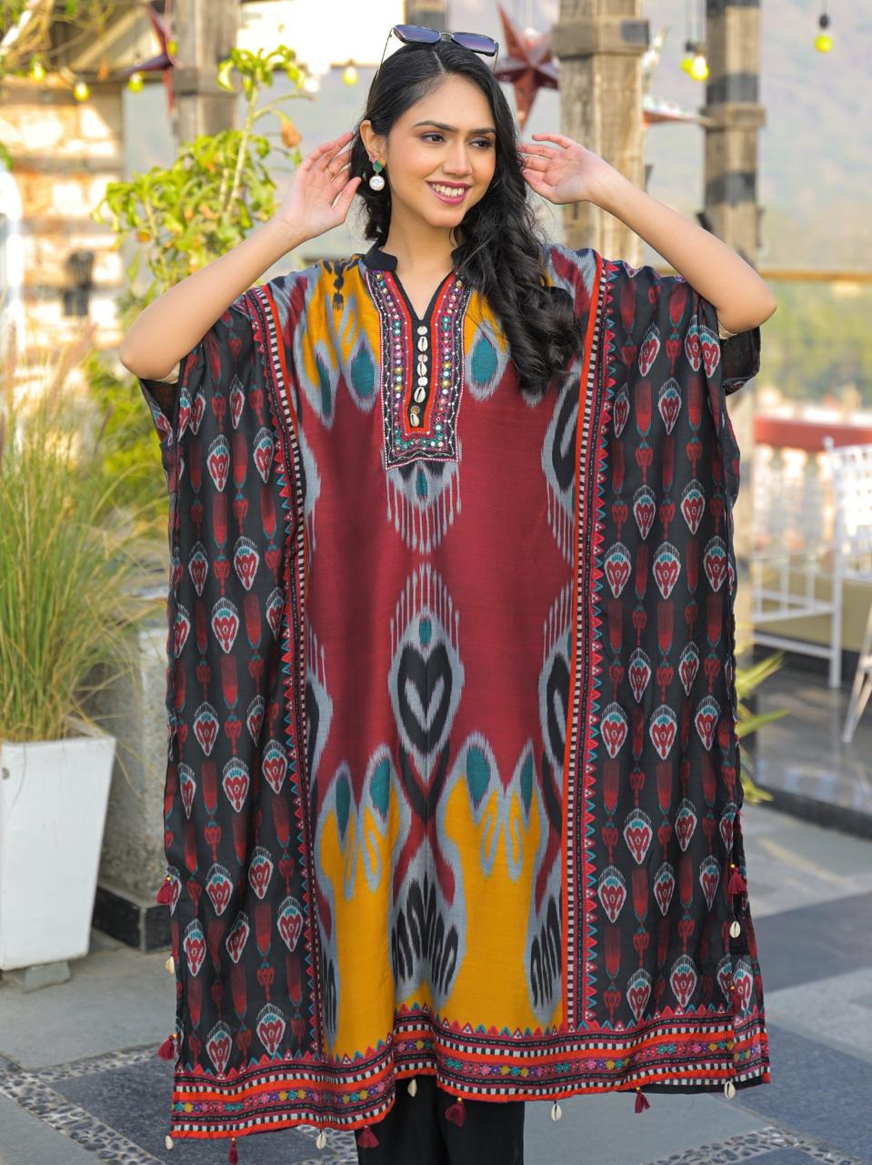 Mul silk Ikkat print kurta pant