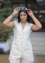 Super smart sleeveless embroidered co ord in white