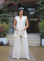 Super smart sleeveless embroidered co ord in white
