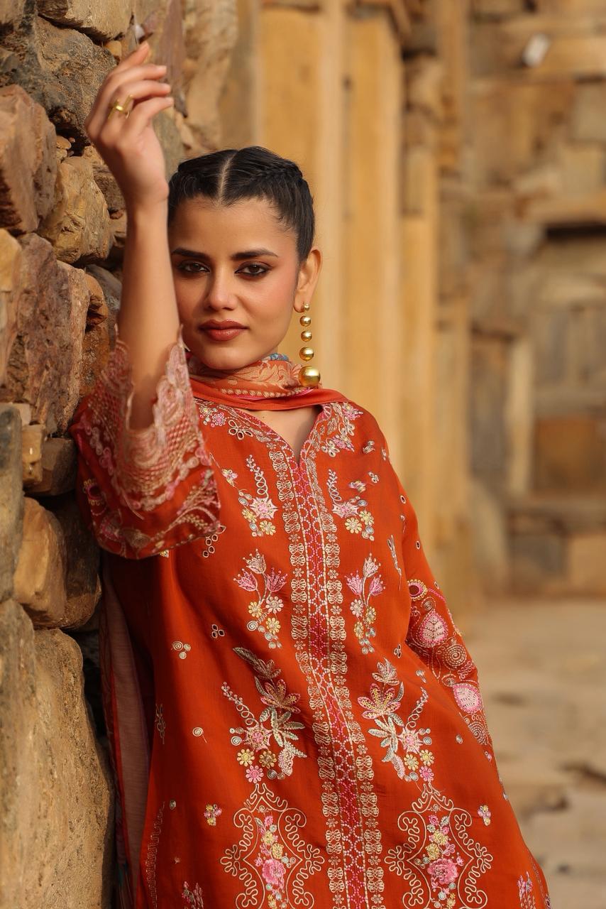 Premium cut work Mul chanderi lining full suit set