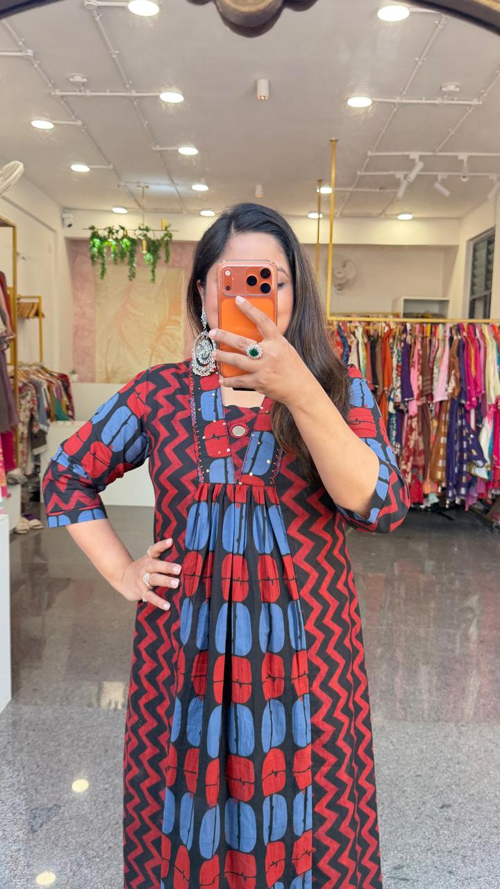 Pretty cotton ajrakh kurta pant