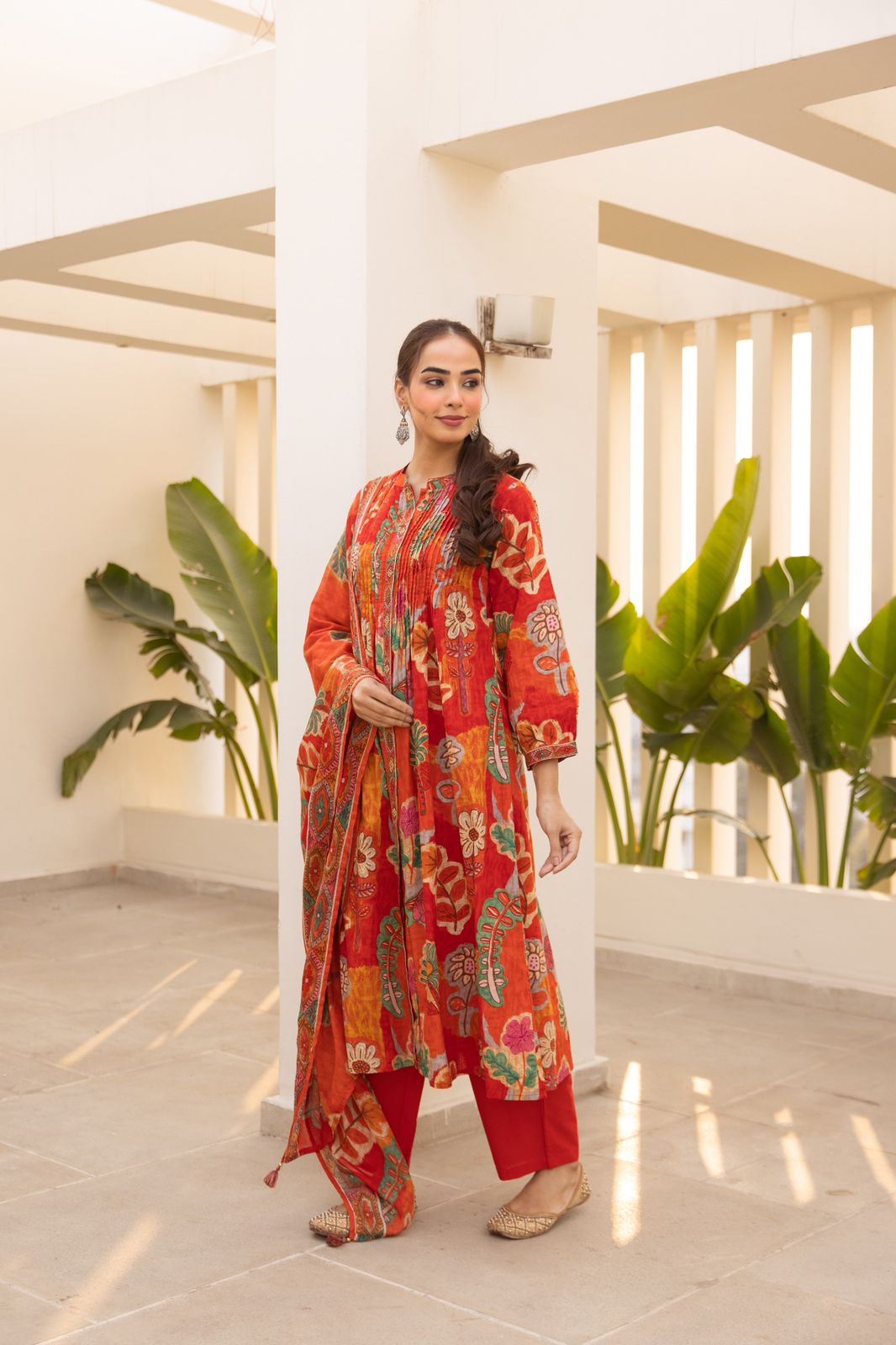 Pure cotton digital printed full suit set in orange