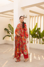 Pure cotton digital printed full suit set in orange