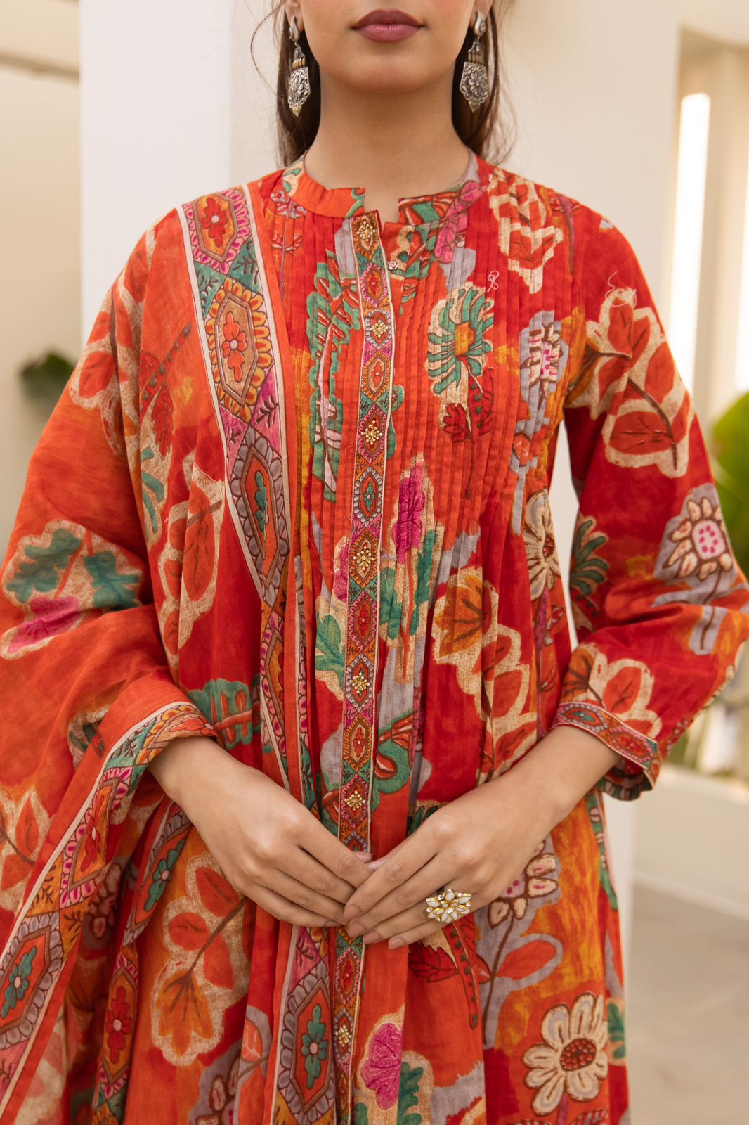 Pure cotton digital printed full suit set in orange