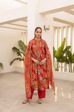 Pure cotton digital printed full suit set in orange