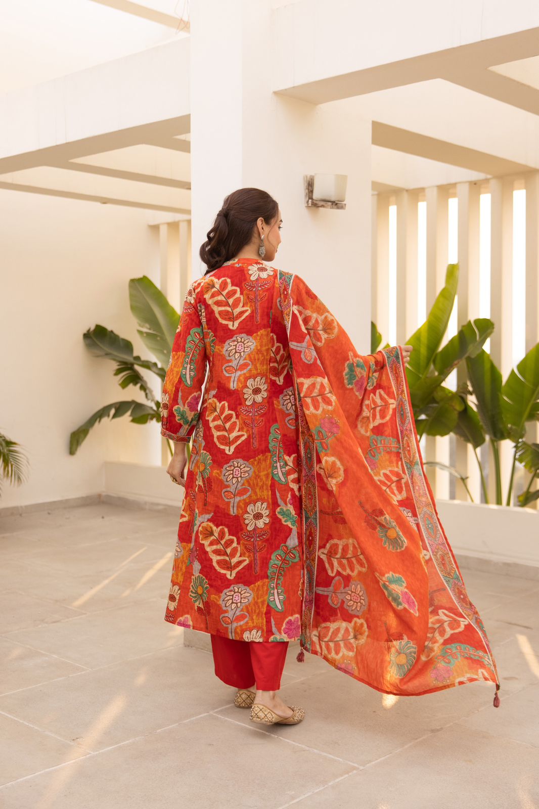 Pure cotton digital printed full suit set in orange