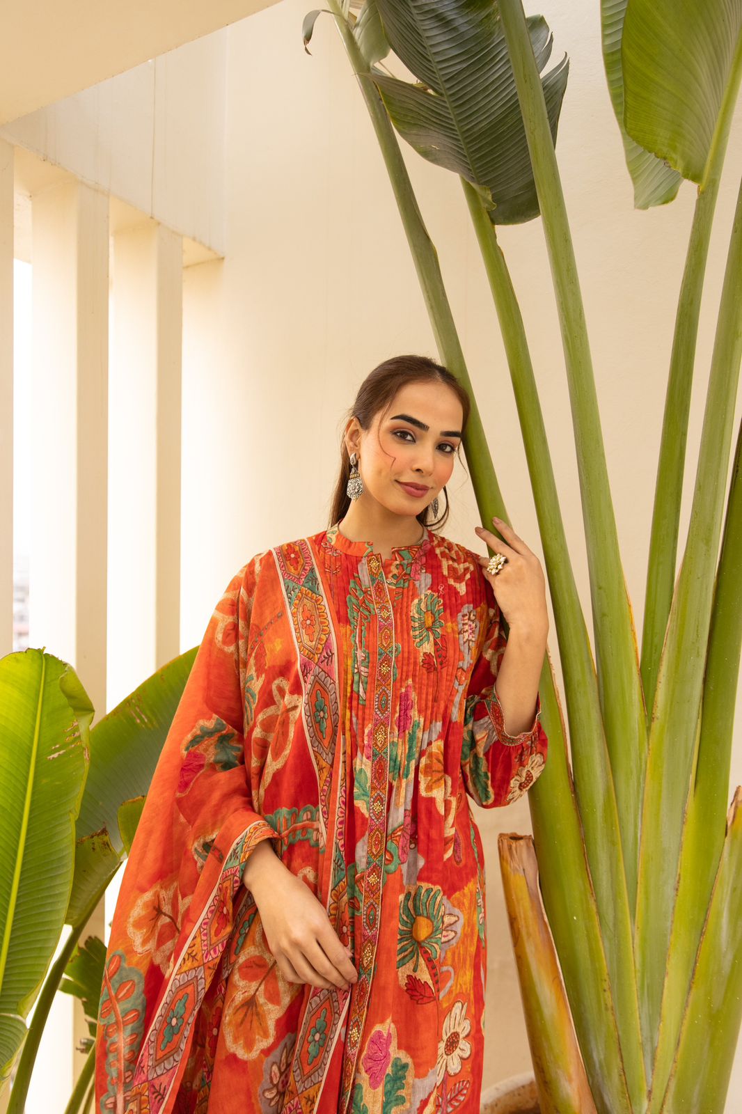 Pure cotton digital printed full suit set in orange