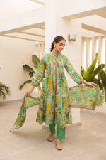 Pure cotton digital printed full suit set in green