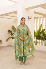 Pure cotton digital printed full suit set in green