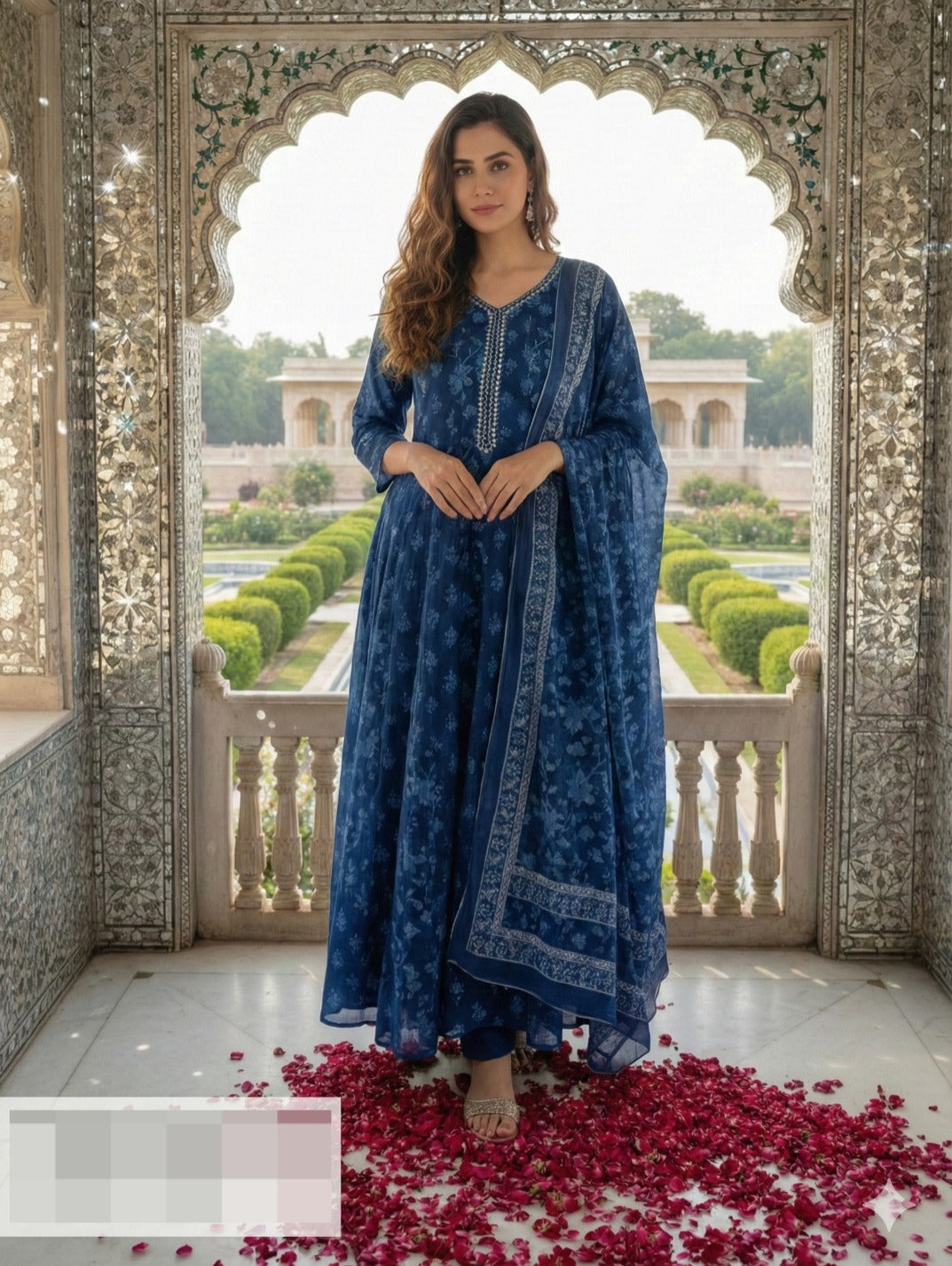Super pretty cotton anrkalii suit set in blue