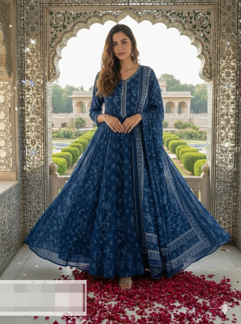 Super pretty cotton anrkalii suit set in blue