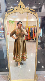 Pure cotton embroidered and applique digital printed gown paired with a detachable jacket
