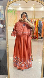 Pure cotton embroidered and applique digital printed gown paired with a detachable jacket