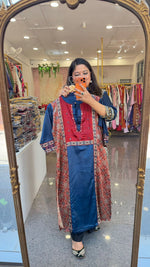 Premium gaji silk kurti in ajrakh in red n blue