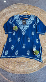Heavy rayon chikankari short top in blue