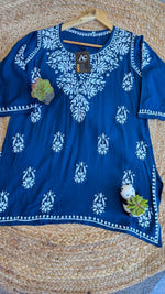 Heavy rayon chikankari short top in blue