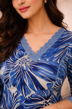 Super smart designer high n low ajrakh co ord set in blue