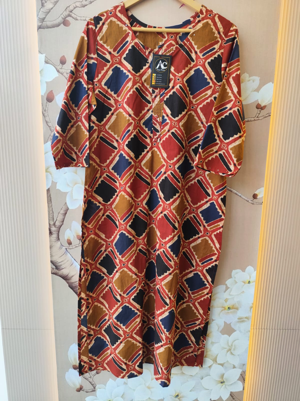 Pure cotton ajrakh multi kurti