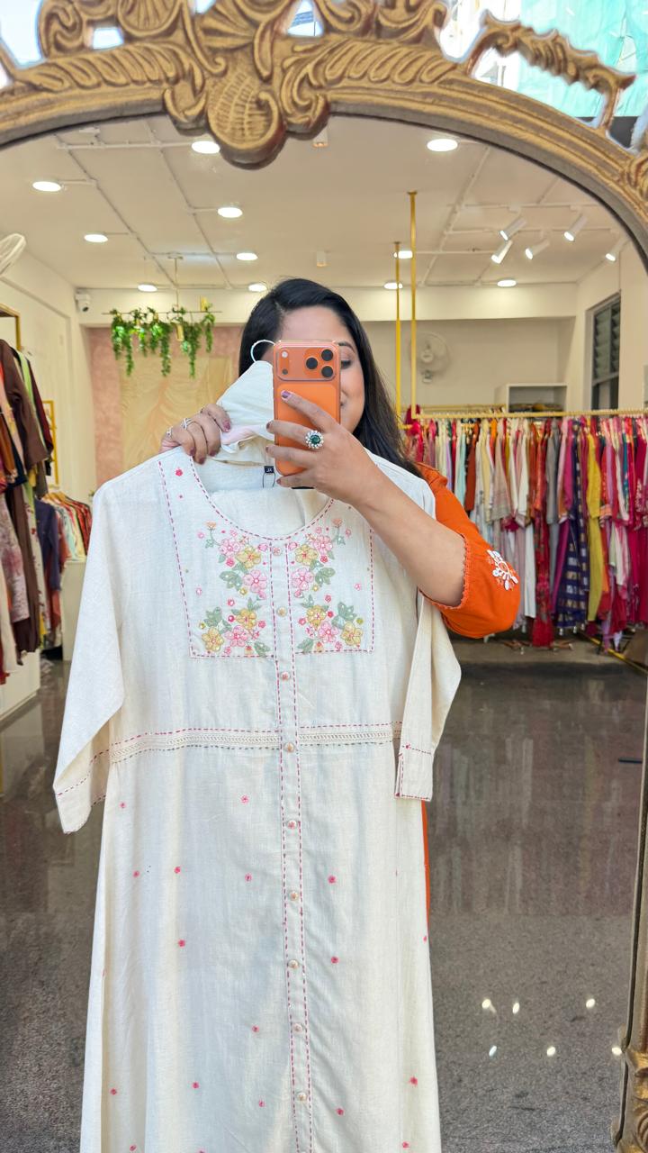 Smart cotton front n back embroidered A line suit set