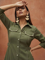 Smart cotton pearl detailing one piece in green