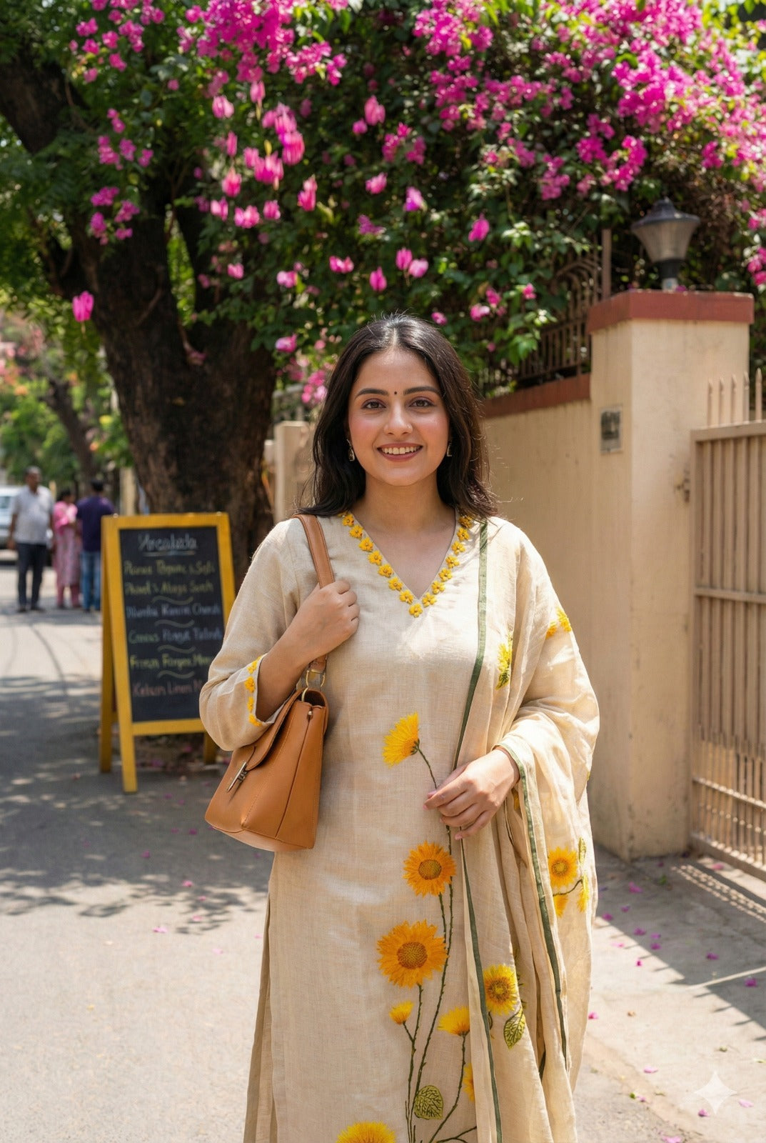 Smart linen chanderi githan work full suit set. Only yellow available