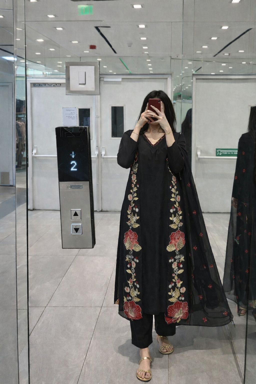 Pretty cotton black embroidered full suit set