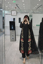 Pretty cotton black embroidered full suit set