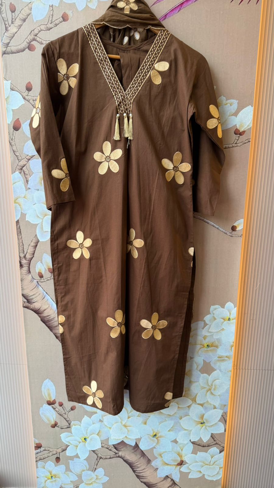 Pure cotton applique work cotton full suit set