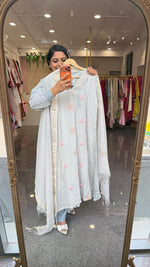 Fully embroidered Mul chanderi suit set in ice blue