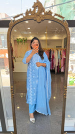 Pure mul cotton chikankari powder blue suit set