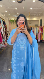 Pure mul cotton chikankari powder blue suit set