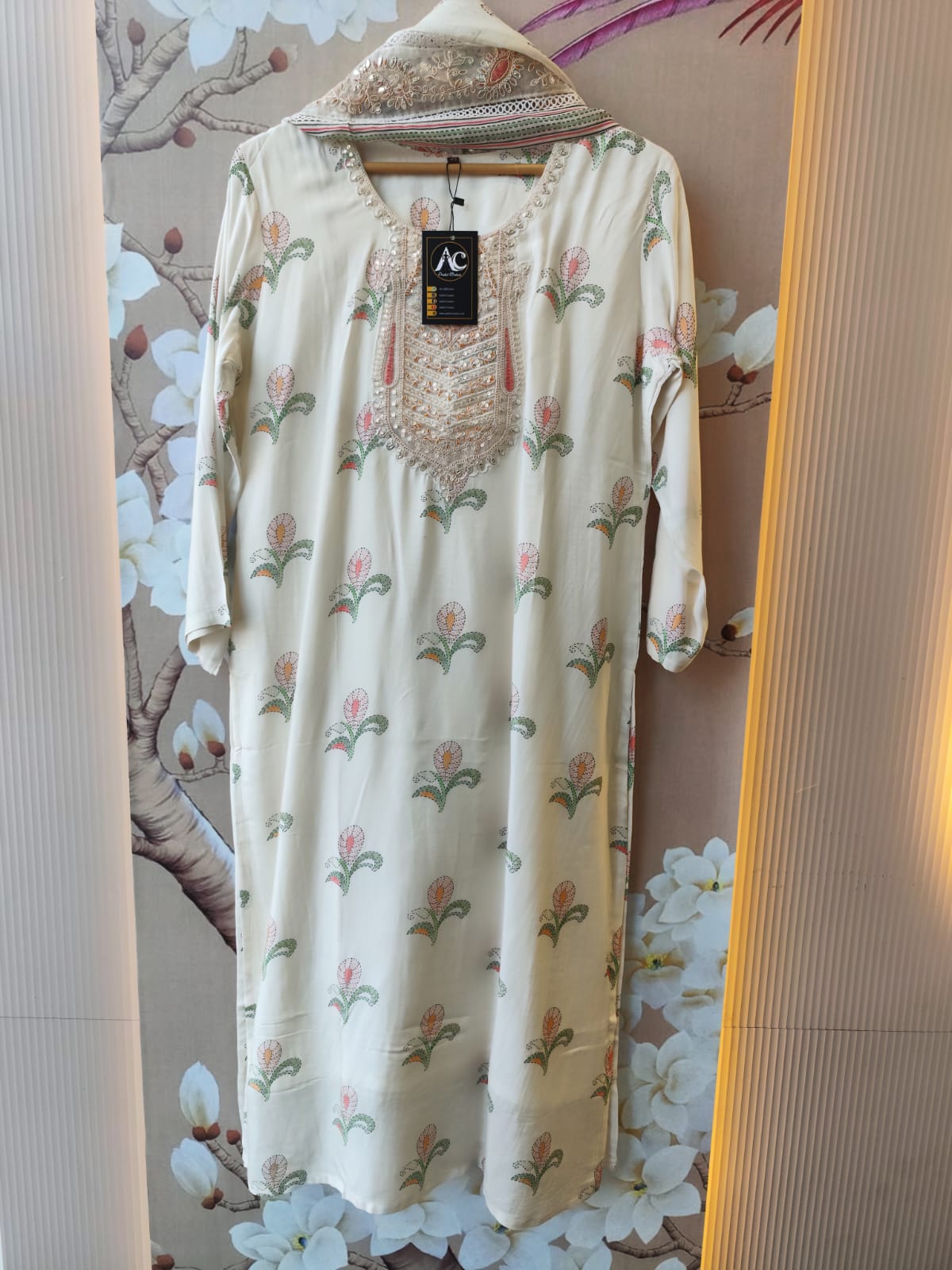 Pure Mul silk zari detailing full suit set