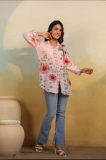 Pretty crepe hip covering high n low top in pink