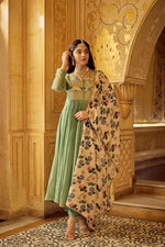 Pure Mul chanderi with heavy hand work green suit set !