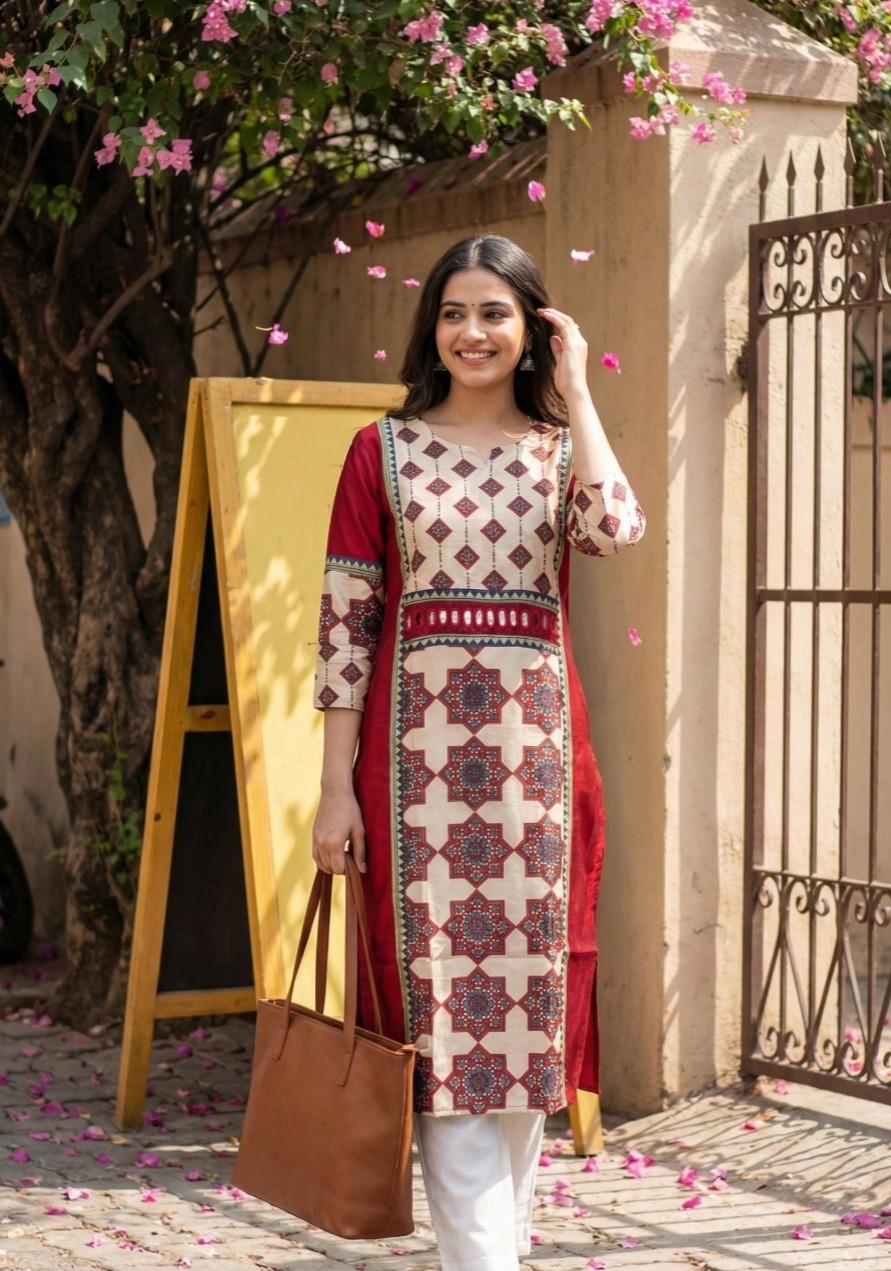 Gaji silk ajrakh kurta
