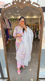 Premium cotton githan work full suit paired with Kota doria applique work dupatta