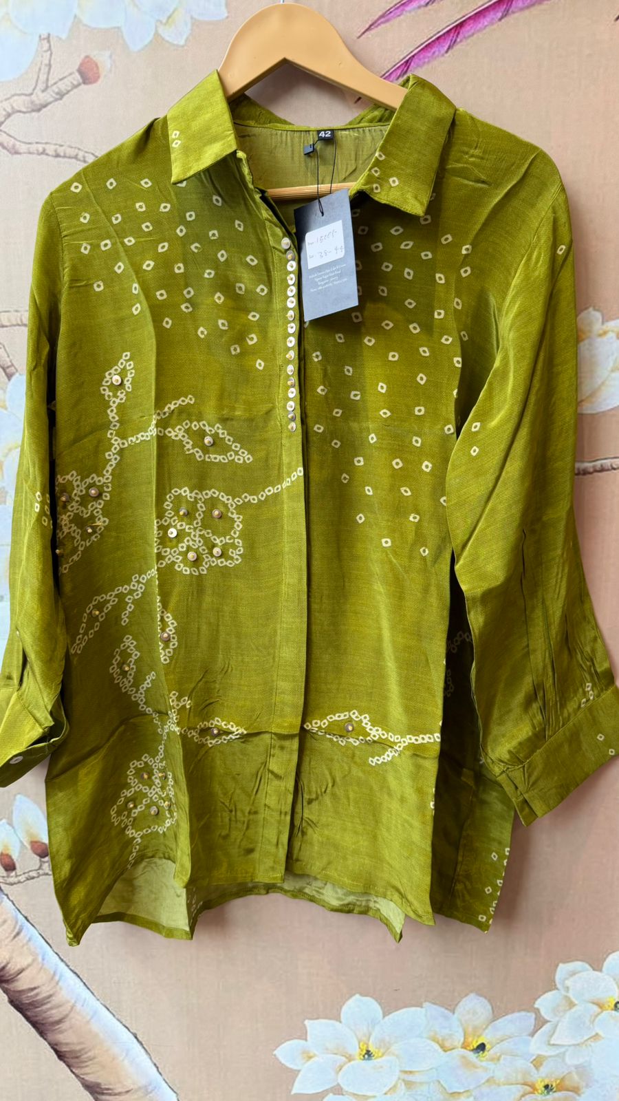 Crepe silk bandhani shirt in green