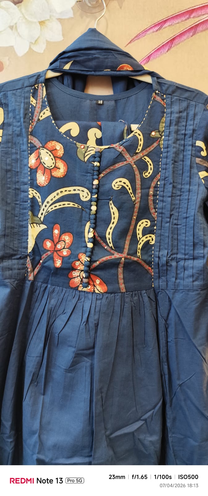 Kalamkari cotton suit set in blue