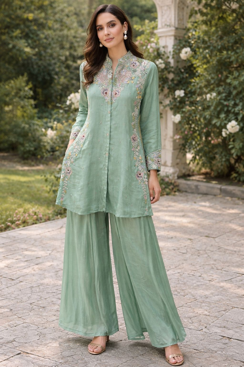 Premium chinon beautiful hand embroidered Co ord set