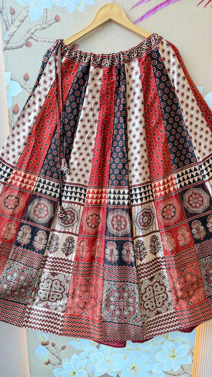 Super pretty gaji silk ajrakh skirt red n black